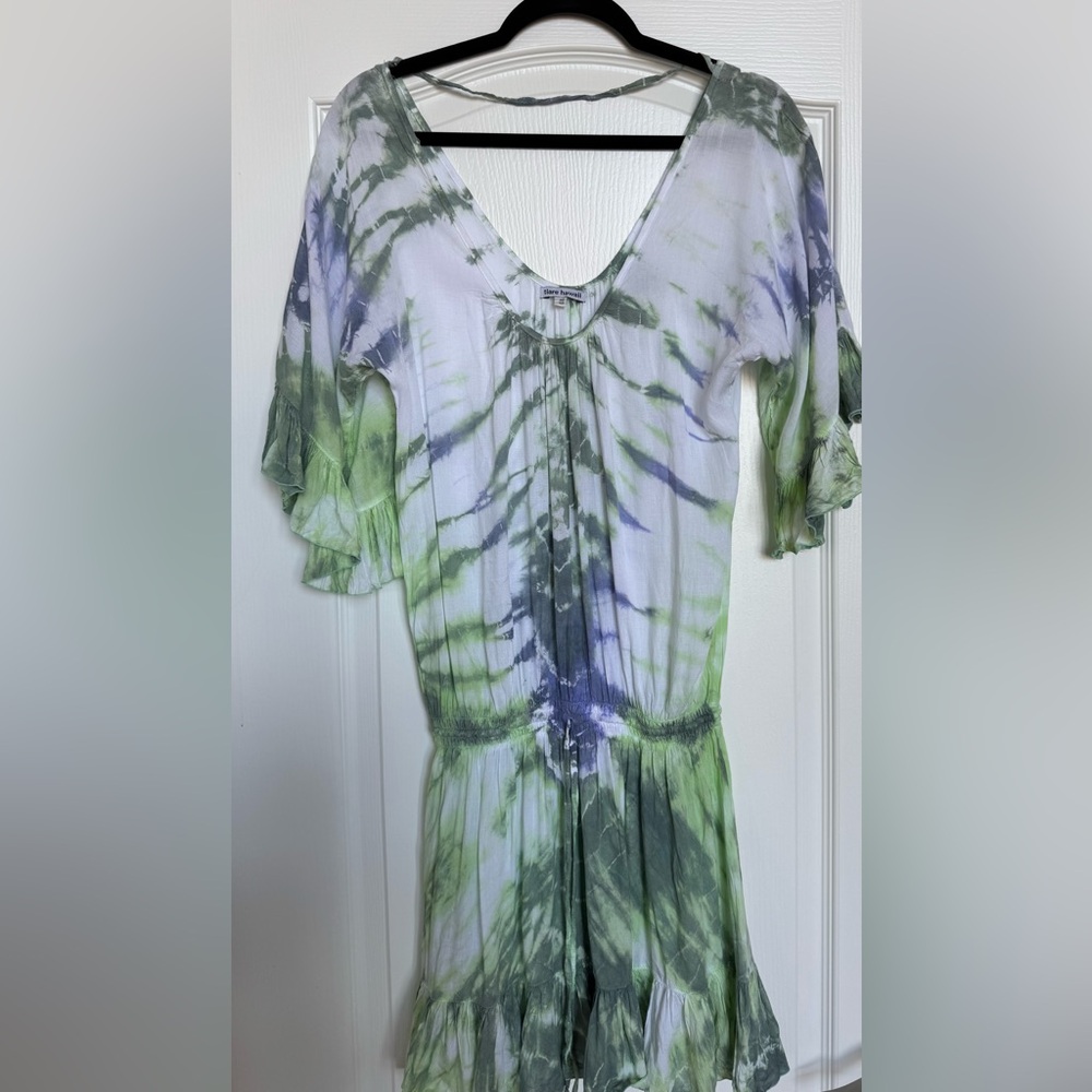 Tiare Hawaii Green and Purple Tie-Dye Mini Dress